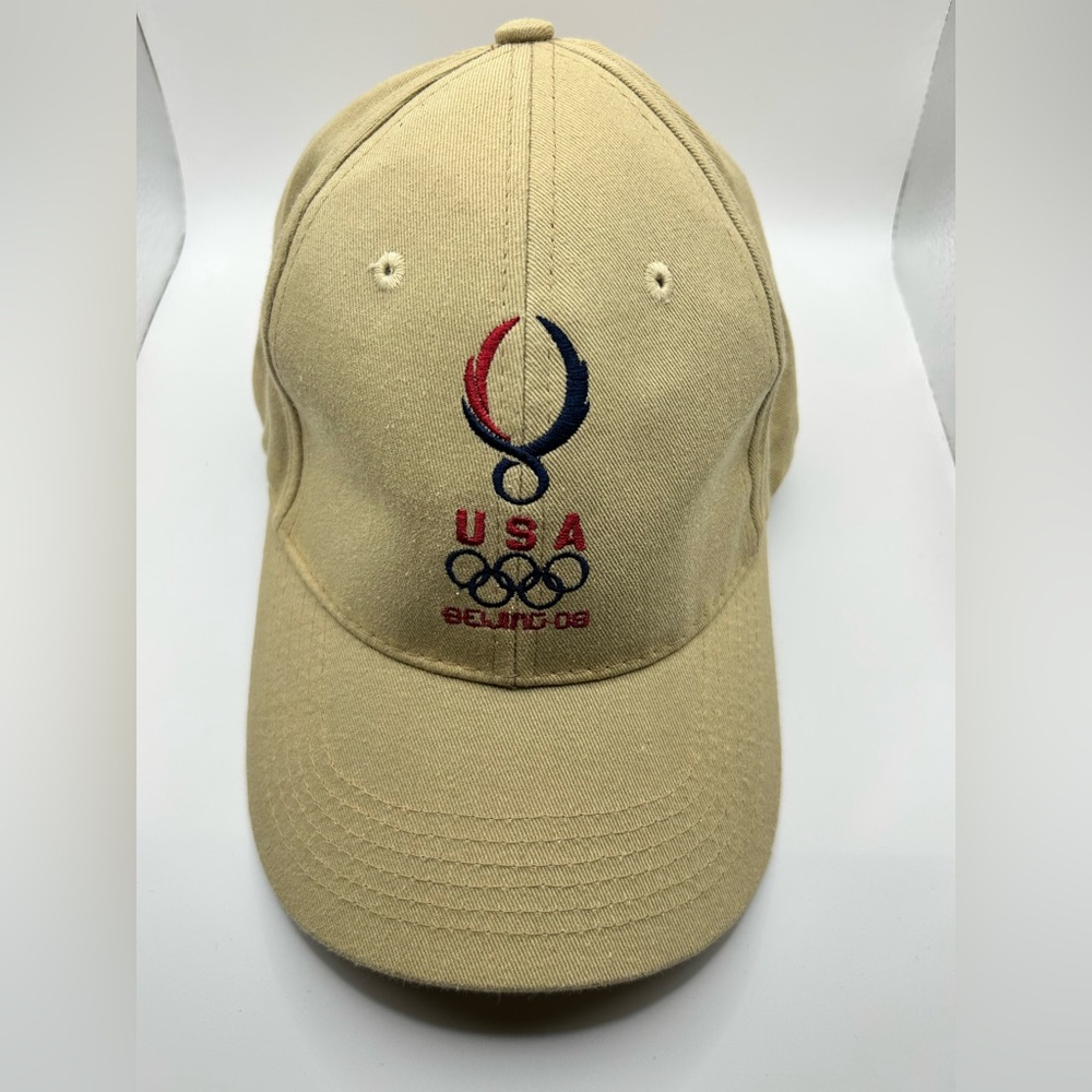 USA Olympics Beijing 2008 Strapback Hat Tan Olympic Rings Torch Cap